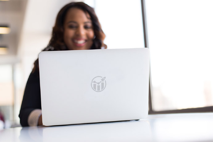 laptop with rocket logo